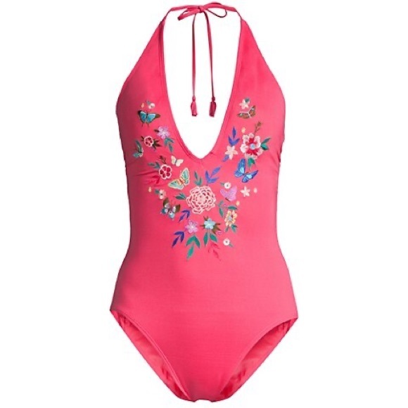Johnny Was Mariposa One Piece Swimsuit Pink Embroidered Size Small - Picture 2 of 12